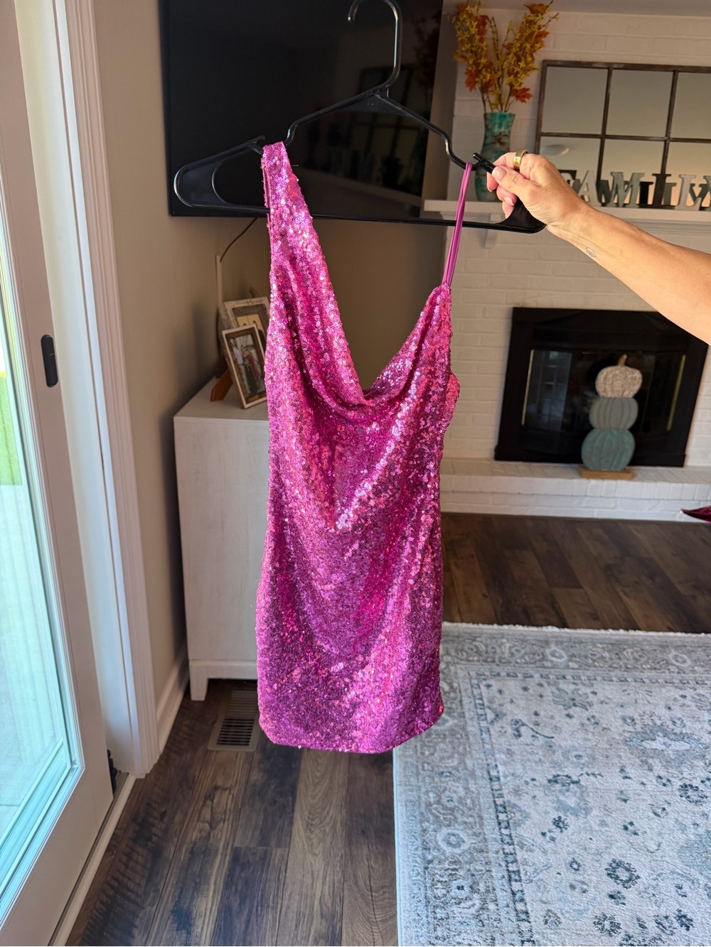 Hello Molly Pink Sequin Cowl Mini Dress